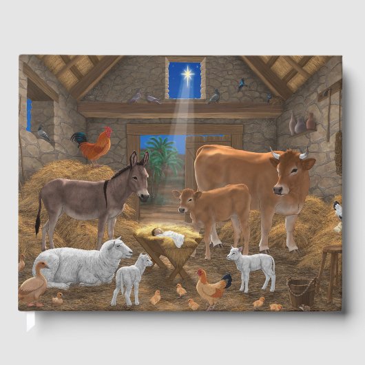 Baby Jesus Manger Heilige Kerstnacht Gastenboek (Voorkant)