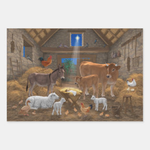 Baby Jesus Manger Heilige Kerstnacht Inpakpapier Vel