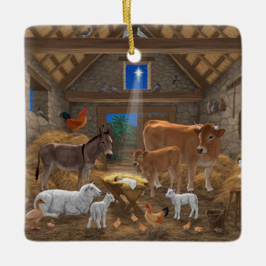 Baby Jesus Manger Heilige Kerstnacht Keramisch Ornament (Voorkant)