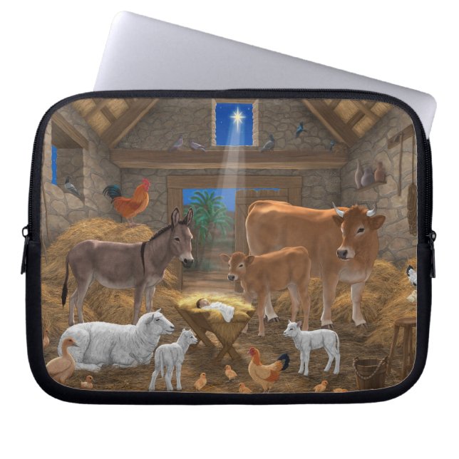 Baby Jesus Manger Heilige Kerstnacht Laptop Sleeve (Voorkant)