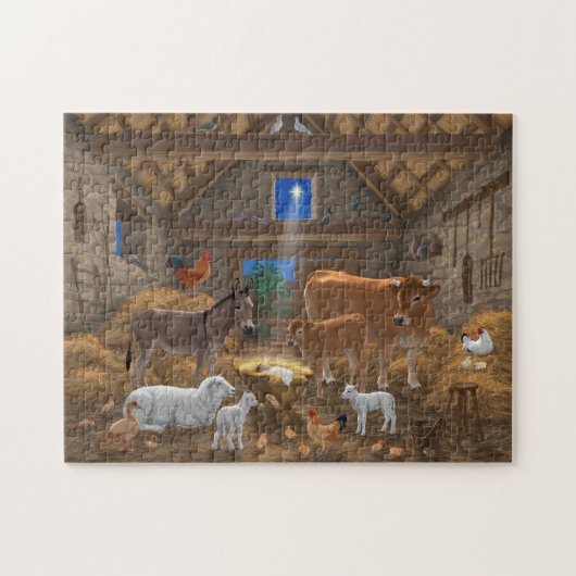 Baby Jesus Manger Heilige Kerstnacht Legpuzzel (Horizontaal)