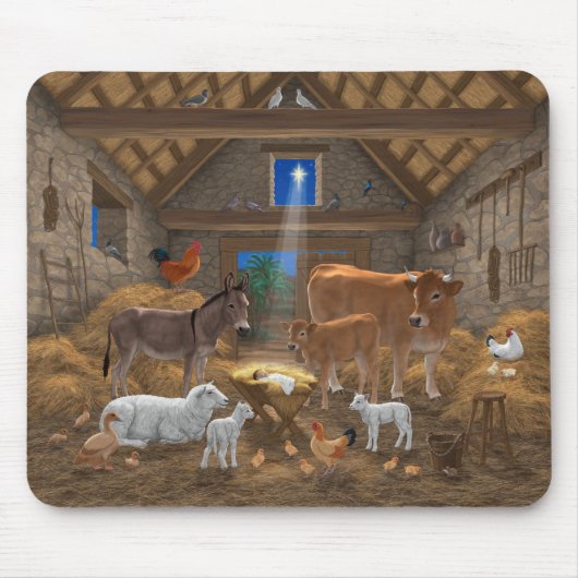 Baby Jesus Manger Heilige Kerstnacht Muismat (Voorkant)