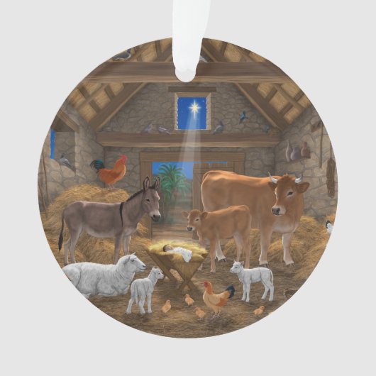 Baby Jesus Manger Heilige Kerstnacht Ornament (voorkant)