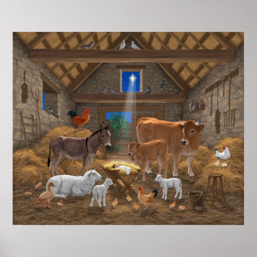 Baby Jesus Manger Heilige Kerstnacht Poster (Voorkant)