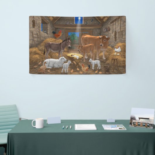 Baby Jesus Manger Heilige Kerstnacht Spandoek (Beurs)