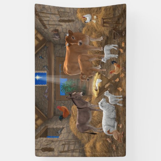 Baby Jesus Manger Heilige Kerstnacht Spandoek (Verticaal)