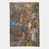 Baby Jesus Manger Heilige Kerstnacht Theedoek (Verticaal)