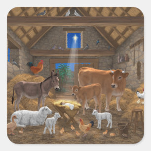 Baby Jesus Manger Heilige Kerstnacht Vierkante Sticker