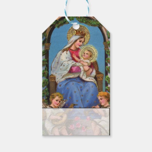 Baby Jesus Mary en Angels Christmas Cadeaulabel (Voorkant)