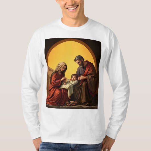 Baby Jesus Mary en Joseph Mannen T-shirt met lange (Voorkant)
