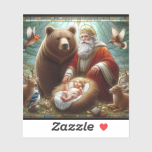 Baby Jesus met de Kerstman en het wild Sticker