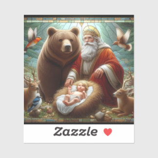 Baby Jesus met de Kerstman en het wild Sticker