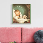 Baby Jesus met lam & vogel in kribbe Canvas Afdruk (Insitu (Woonkamer))