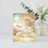 Baby Jesus Natitivity met Lambs en Donkey Briefkaart (Staand voorkant)