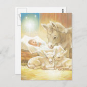 Baby Jesus Natitivity met Lambs en Donkey Briefkaart (Voorkant / Achterkant)