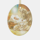 Baby Jesus Natitivity met Lambs en Donkey Keramisch Ornament (Rechts)