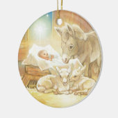 Baby Jesus Natitivity met Lambs en Donkey Keramisch Ornament (Links)