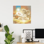 Baby Jesus Natitivity met Lambs en Donkey Poster (Thuiskantoor)