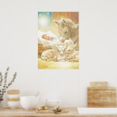 Baby Jesus Natitivity met Lambs en Donkey Poster (Keuken)