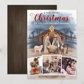 Baby Jesus Natitivity Scene Foto met kerstmis Feestdagenkaart