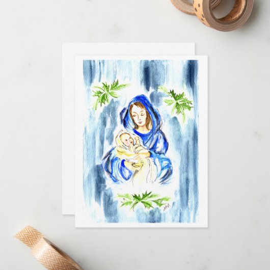 Baby Jesus Note Kaart Blank binnen een Envelop Notitiekaartje (Voorkant / Achterkant in situ)