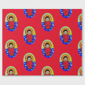 BABY JESUS OP ROOD KERSTINPAKPAPIER CADEAUPAPIER (Vlak)