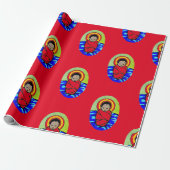 BABY JESUS OP ROOD KERSTINPAKPAPIER CADEAUPAPIER (Uitgerold)