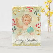 Baby Jesus religieuze kerstkaart Kaart (Gele Bloem)