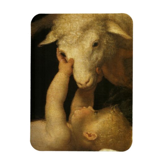 baby jesus touches lamb (2) magneet (Verticaal)