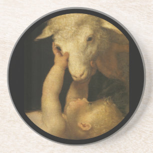 baby jesus touches lamb (2) zandsteen onderzetter