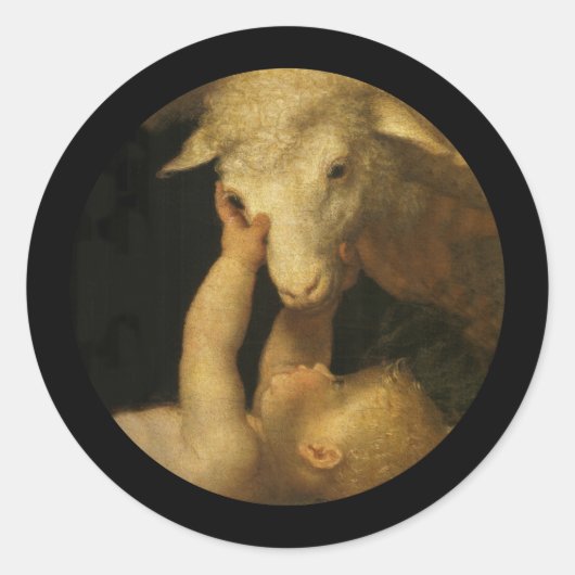 Baby Jesus Touches Lamb Ronde Sticker (Voorkant)