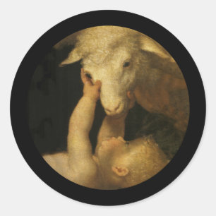 Baby Jesus Touches Lamb Ronde Sticker