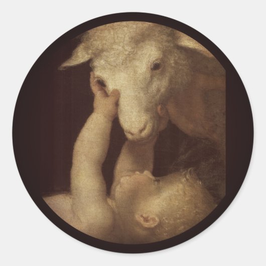 Baby Jesus Touches Lamb Ronde Sticker (Voorkant)