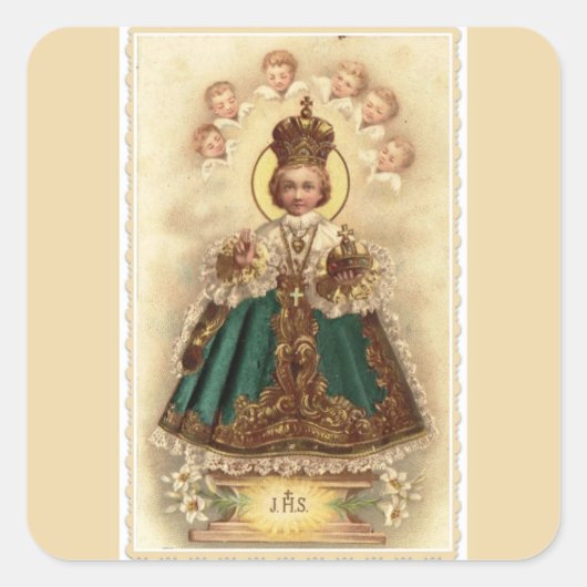 Baby Jesus van Praag met Cherub Angels Vierkante Sticker (Voorkant)