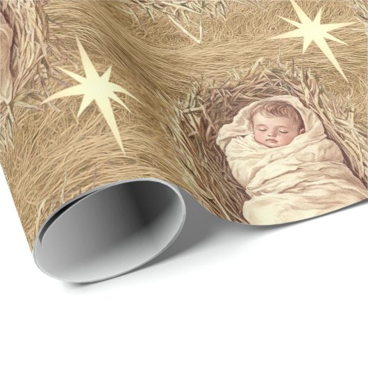 Baby Jesus Watercolor Manger Hay Cadeaupapier (Rol Hoek)