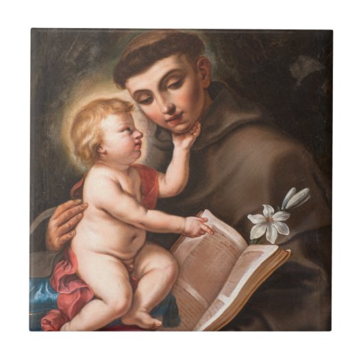 Baby Jesus With St. Anthony Of Padua Tegeltje (Voorkant)