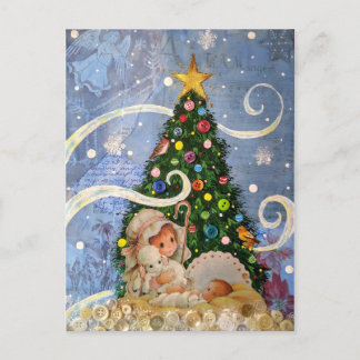 Baby Jezus Briefkaart met kerstboom