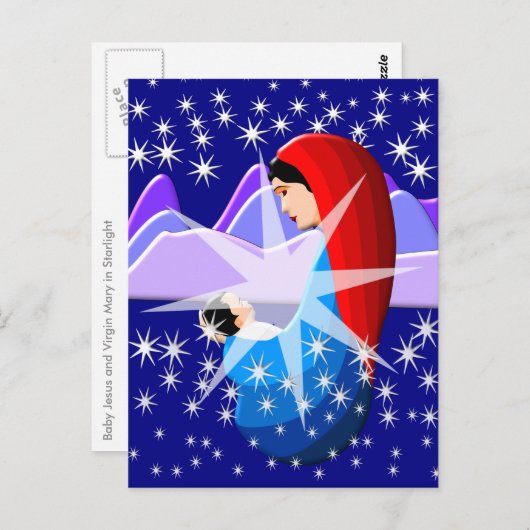 Baby Jezus en Maagd Mary in Starlight Briefkaart (Voorkant / Achterkant)