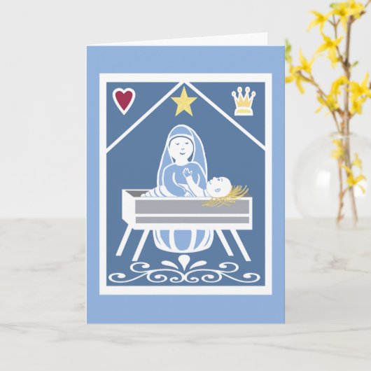 Baby Jezus in boosheid met Mary, ster, hart, kroon Kaart (Gele Bloem)