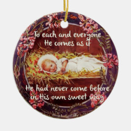 Baby Jezus in de kribbe rond het Ornament
