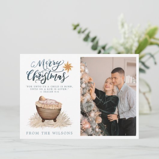 Baby Jezus in de Manger Natisive Holiday Card Feestdagenkaart (Staand voorkant)