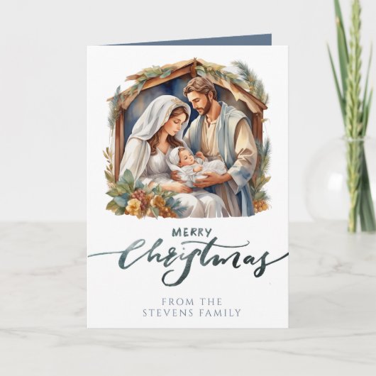 Baby Jezus in de Manger Natitivity Folded Foto Kaart (Voorkant)