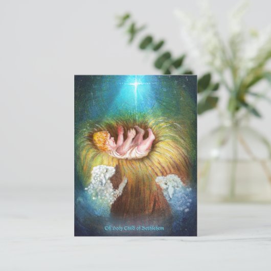 Baby Jezus in een voederbak Feestdagenkaart (Staand voorkant)