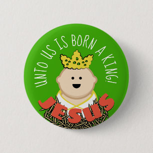 Baby Jezus in Hay met King's Crown Ronde Button 5,7 Cm
