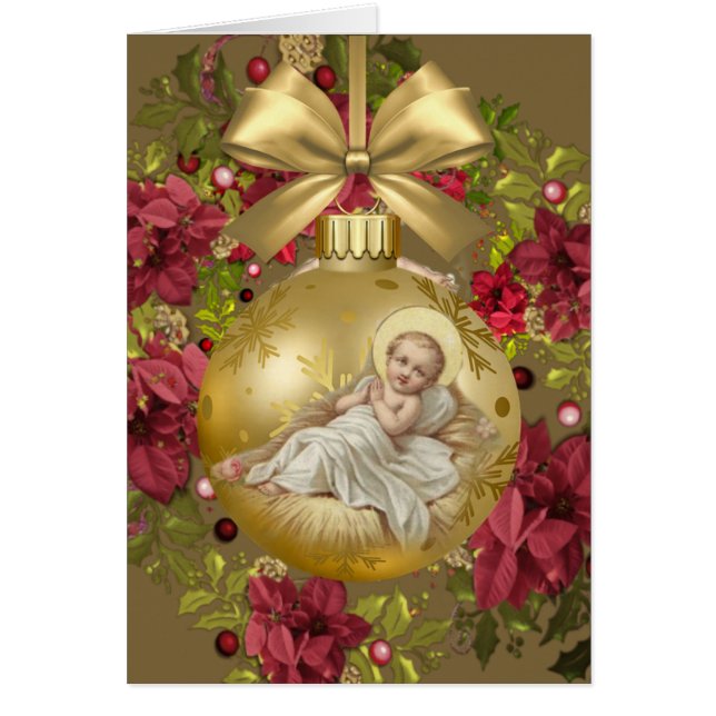 Baby Jezus in Manger Kerstmis Floral Wreath (Voorkant)
