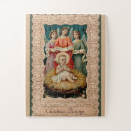 Baby Jezus in Manger met Angels Kerstmis Legpuzzel