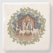 Baby Jezus in Manger Natitivity Wrapping Paper R Stenen Onderzetter (Voorkant)