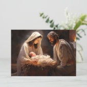 Baby Jezus Maria Jozef Geboorte Vrolijk Kerstfeest Feestdagenkaart (Staand voorkant)