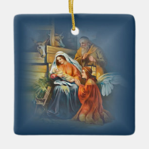 Baby Jezus, Mary en Joseph~De Heilige Familie~Ange Keramisch Ornament