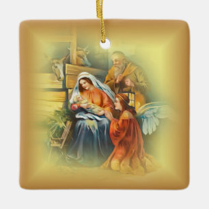 Baby Jezus, Mary en Joseph~De Heilige Familie~Ange Keramisch Ornament
